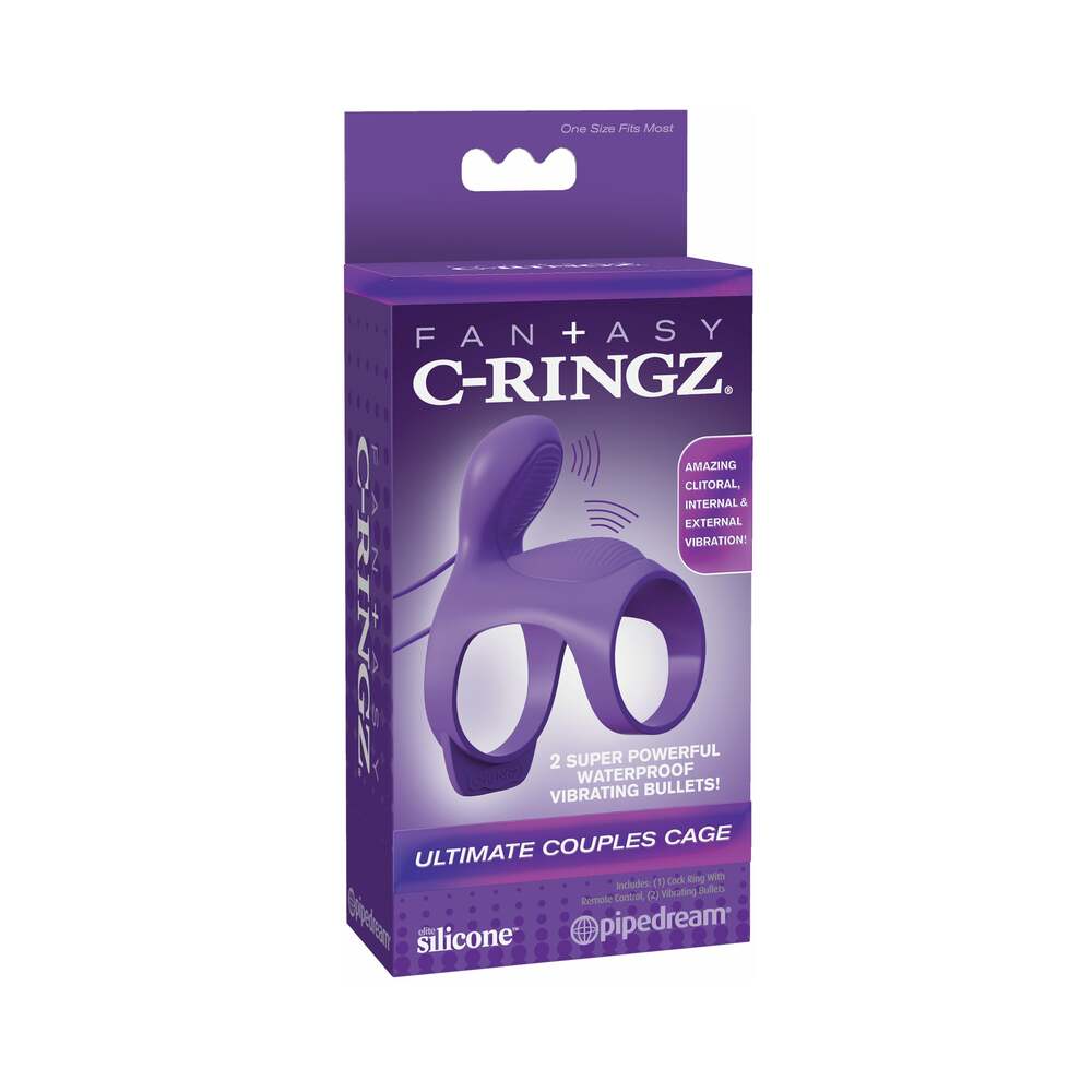 Pipedream Fantasy C-Ringz Ultimate Couples Cage Vibrating Silicone Cock Sheath With Clitoral Stimulation Purple